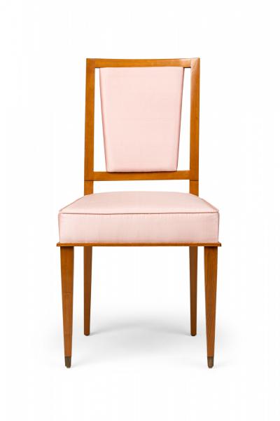 French Maple Lattice Pink Upholstered Arm Chairs 1