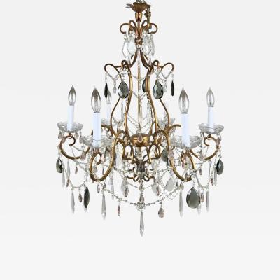 French Marie Therese Hollywood Regency Style Cut Crystal Chandelier 6 Arms