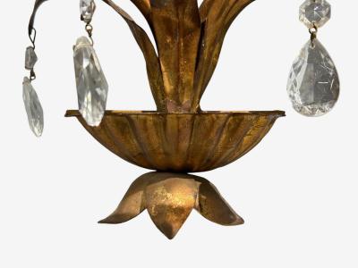 French Marie Therese Style Cherub Wall Sconces Gilt Brass Crystal 1950s