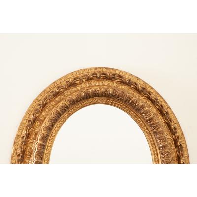 French Massive Napoleon III Giltwood Oval Mirror
