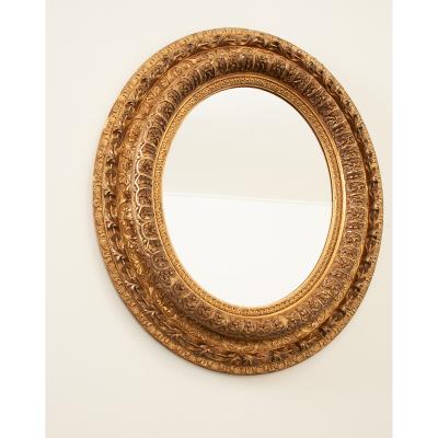 French Massive Napoleon III Giltwood Oval Mirror