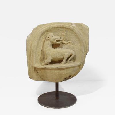 French Medieval Carved Stone Fragment Depicting A Dragon Mythical Figure