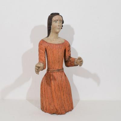 French Medieval Painted Wooden Madonna