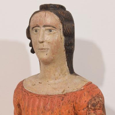 French Medieval Painted Wooden Madonna