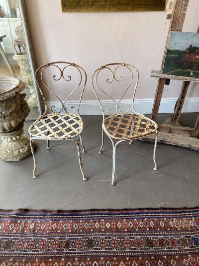 French Metal Strapwork Bistro Chairs Pair Mid 20th C