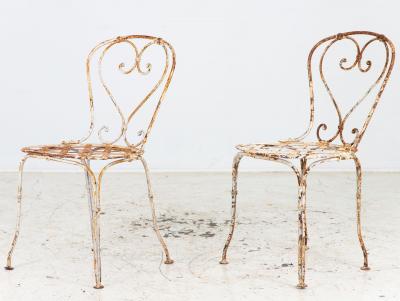 French Metal Strapwork Bistro Chairs Pair Mid 20th C