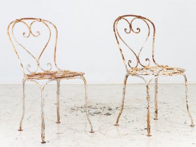 French Metal Strapwork Bistro Chairs Pair Mid 20th C