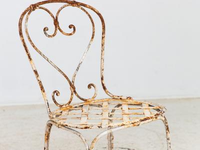 French Metal Strapwork Bistro Chairs Pair Mid 20th C