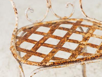 French Metal Strapwork Bistro Chairs Pair Mid 20th C