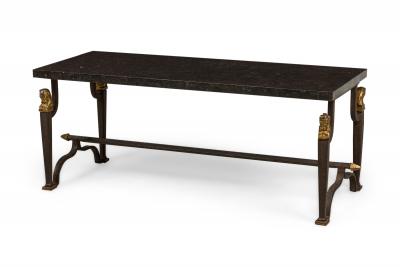 French Mid Century 1940s Bagues Patinated and Gilt Wrought Iron and Marble Cof