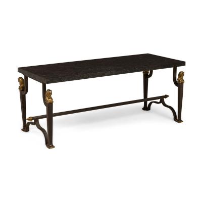 French Mid Century 1940s Bagues Patinated and Gilt Wrought Iron and Marble Cof