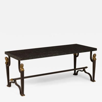 French Mid Century 1940s Bagues Patinated and Gilt Wrought Iron and Marble Cof