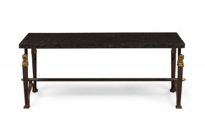 French Mid Century 1940s Bagues Patinated and Gilt Wrought Iron and Marble Cof