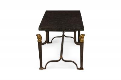 French Mid Century 1940s Bagues Patinated and Gilt Wrought Iron and Marble Cof