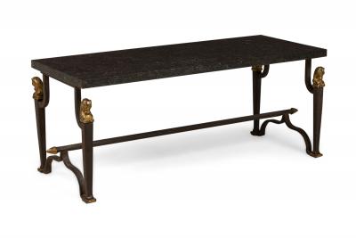 French Mid Century 1940s Bagues Patinated and Gilt Wrought Iron and Marble Cof