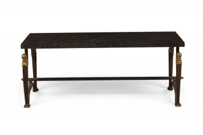 French Mid Century 1940s Bagues Patinated and Gilt Wrought Iron and Marble Cof