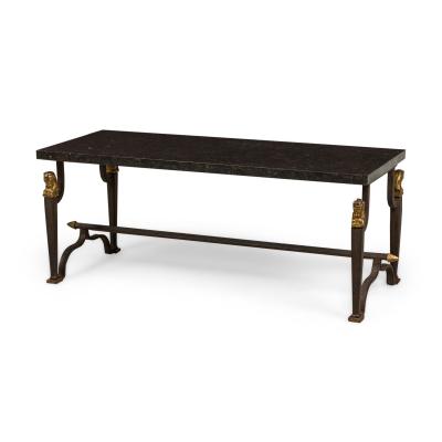 French Mid Century 1940s Bagues Patinated and Gilt Wrought Iron and Marble Cof