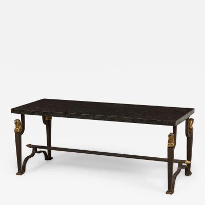 French Mid Century 1940s Bagues Patinated and Gilt Wrought Iron and Marble Cof