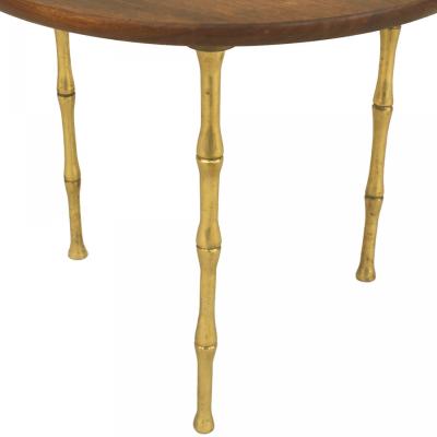 French Mid Century Brass Faux Bamboo and Rosewood Coffee Table