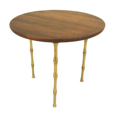 French Mid Century Brass Faux Bamboo and Rosewood Coffee Table