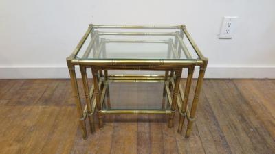 French Mid Century Brass Nesting Tables