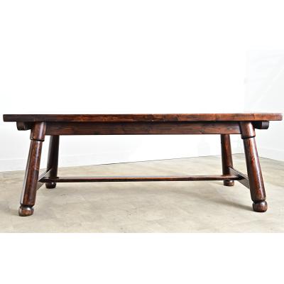 French Mid Century Brutalist Pine Dining Table