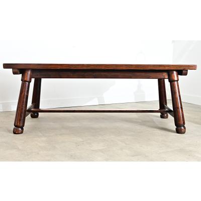 French Mid Century Brutalist Pine Dining Table