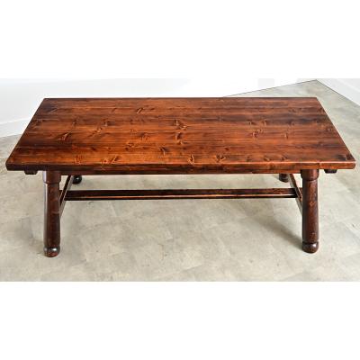 French Mid Century Brutalist Pine Dining Table