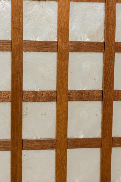French Mid Century Cerused Wood and Mother of Pearl Four Panel Screen