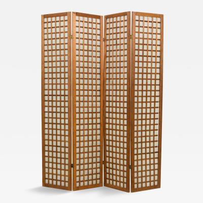 French Mid Century Cerused Wood and Mother of Pearl Four Panel Screen