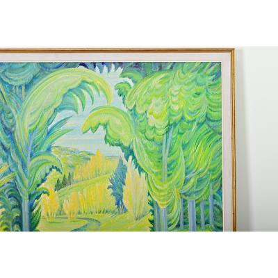 French Mid Century Electric Landscape Painting in Gilt Frame