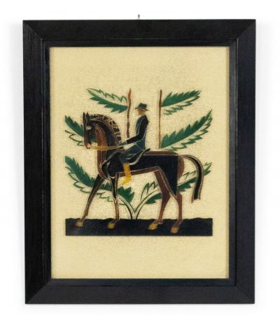 French Mid Century Equestrian Glass Wall Plaque