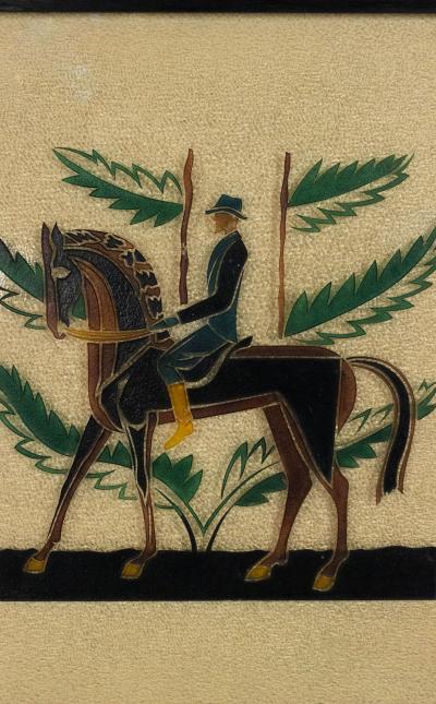 French Mid Century Equestrian Glass Wall Plaque