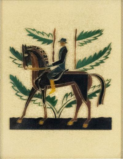 French Mid Century Equestrian Glass Wall Plaque