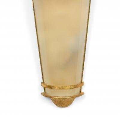 French Mid Century Gilt Metal and Glass Wall Sconces