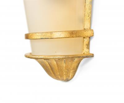 French Mid Century Gilt Metal and Glass Wall Sconces