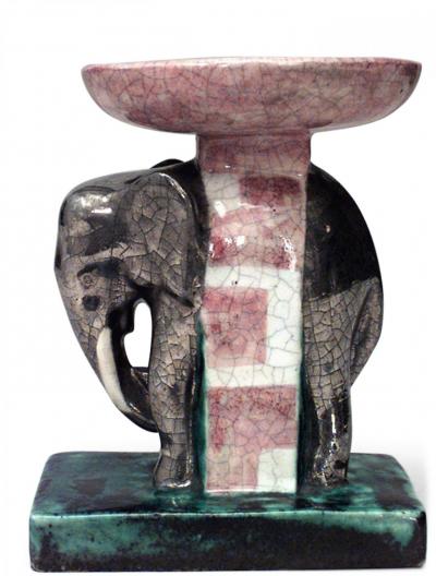 French Mid Century Glazed Porcelain Elephant Compote