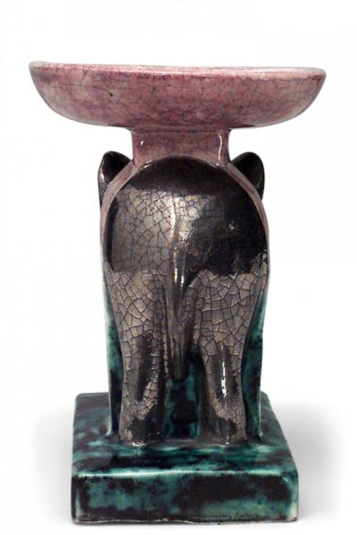 French Mid Century Glazed Porcelain Elephant Compote