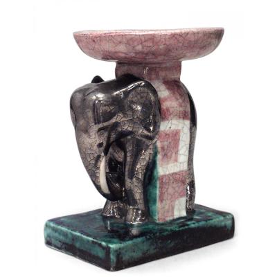 French Mid Century Glazed Porcelain Elephant Compote