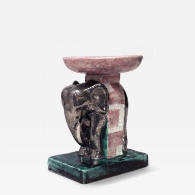 French Mid Century Glazed Porcelain Elephant Compote