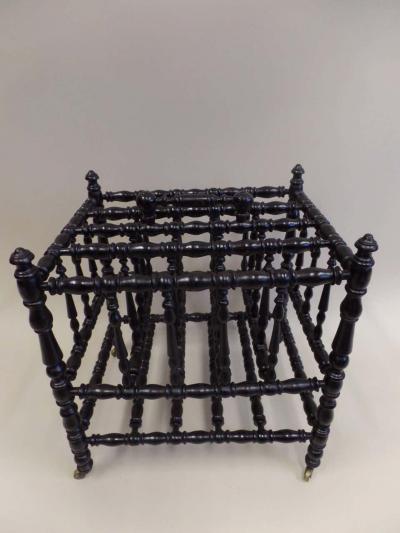 French Mid Century Hand Carved and Turned Wood Magazine Stand Canterbury 1930