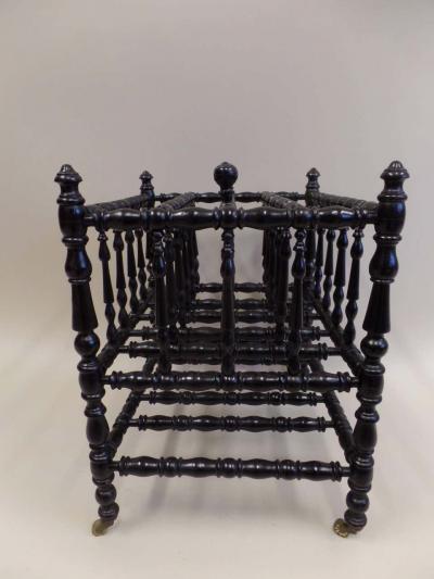 French Mid Century Hand Carved and Turned Wood Magazine Stand Canterbury 1930