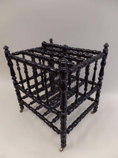 French Mid Century Hand Carved and Turned Wood Magazine Stand Canterbury 1930