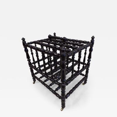 French Mid Century Hand Carved and Turned Wood Magazine Stand Canterbury 1930