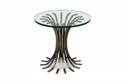 French Mid Century Hourglass Form Iron Slat And Circular Glass Occasional Table