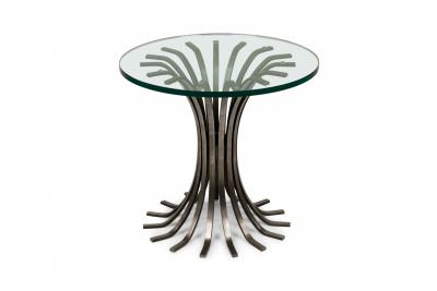 French Mid Century Hourglass Form Iron Slat And Circular Glass Occasional Table