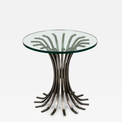 French Mid Century Hourglass Form Iron Slat And Circular Glass Occasional Table