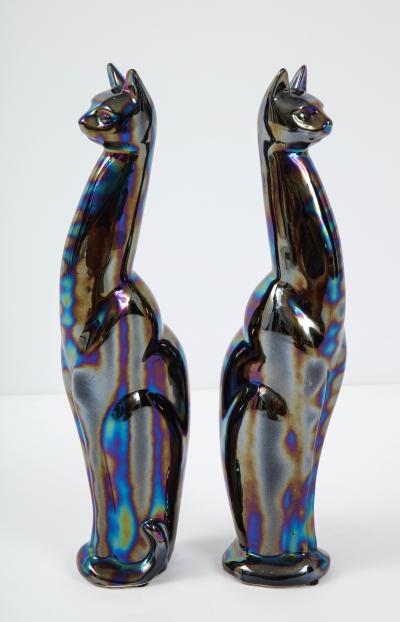 French Mid Century Iridescent Glazed Cat Figures