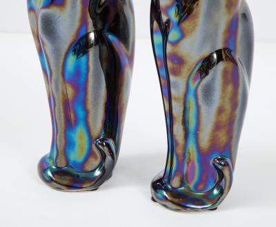 French Mid Century Iridescent Glazed Cat Figures
