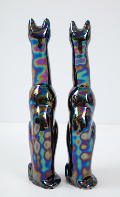 French Mid Century Iridescent Glazed Cat Figures
